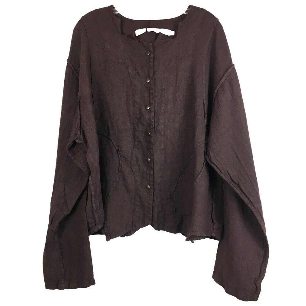 Sz 1 NWT $281 Cynthia Ashby 1997 Vine Jacket Linen in Daqueri Snap Front